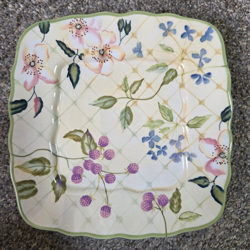 Tracy Porter The Evelyn Collection Square Salad Plate Hand Painted Floral Berry